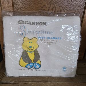 Vintage Cannon Baby Blanket Sleepytime 40x45 White Polyester Satin Nylon Trim US